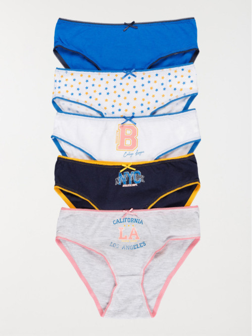 Lot de 5 culottes collège fille