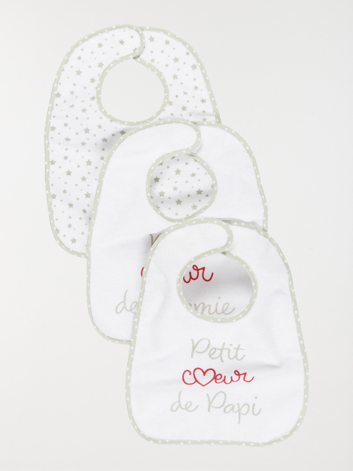 Lot de 3 bavoirs petit coeur bébé