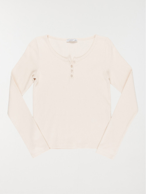 T-shirt col rond boutonné...