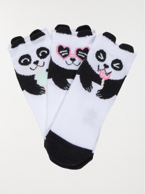 Lot 3 paires chaussettes panda fille