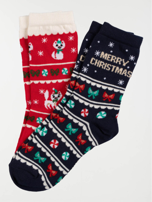 Lot de 2 paires chaussettes noël enfant
