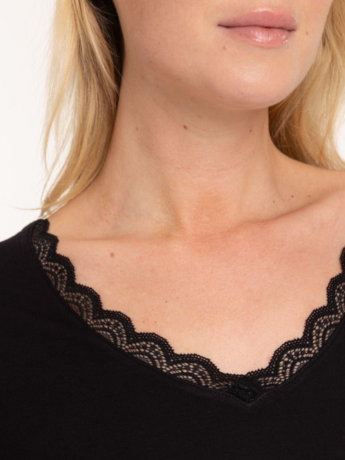 T-shirt col V noir femme