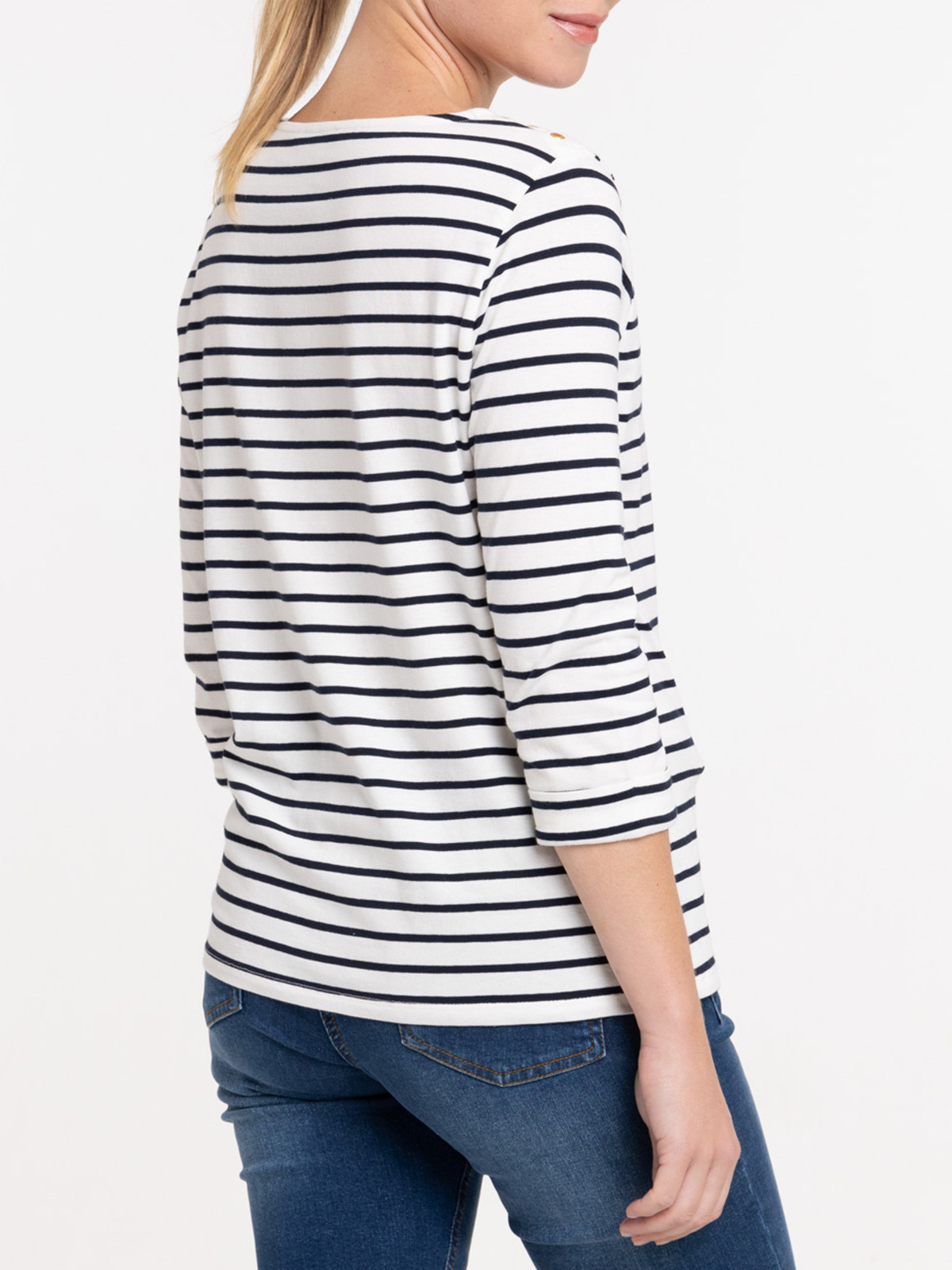 T-shirt écru rayé boutons épaules femme T-shirt écru rayé boutons épaules femme
