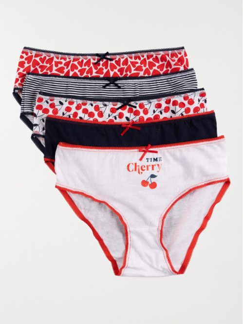 Lot de 5 culottes cerises fille
