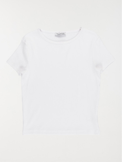 Tee-shirt blanc côtelé fille (XXS-M)