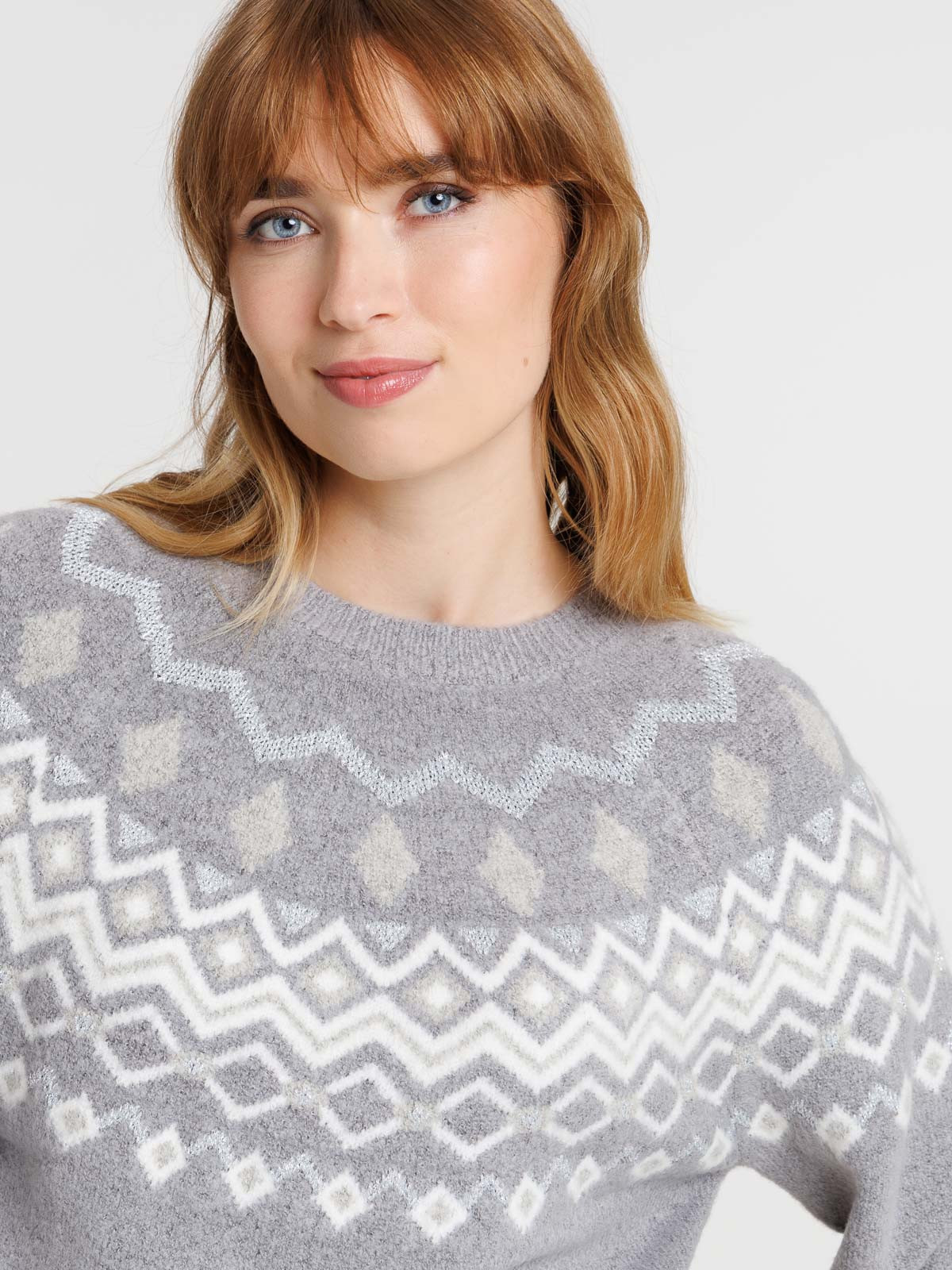Pull jacquard gris chiné femme Pull jacquard gris chiné femme