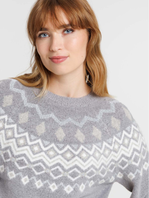 Pull jacquard gris chiné femme Pull jacquard gris chiné femme
