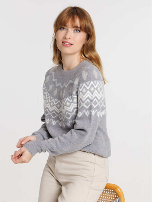 Pull jacquard gris chiné femme Pull jacquard gris chiné femme