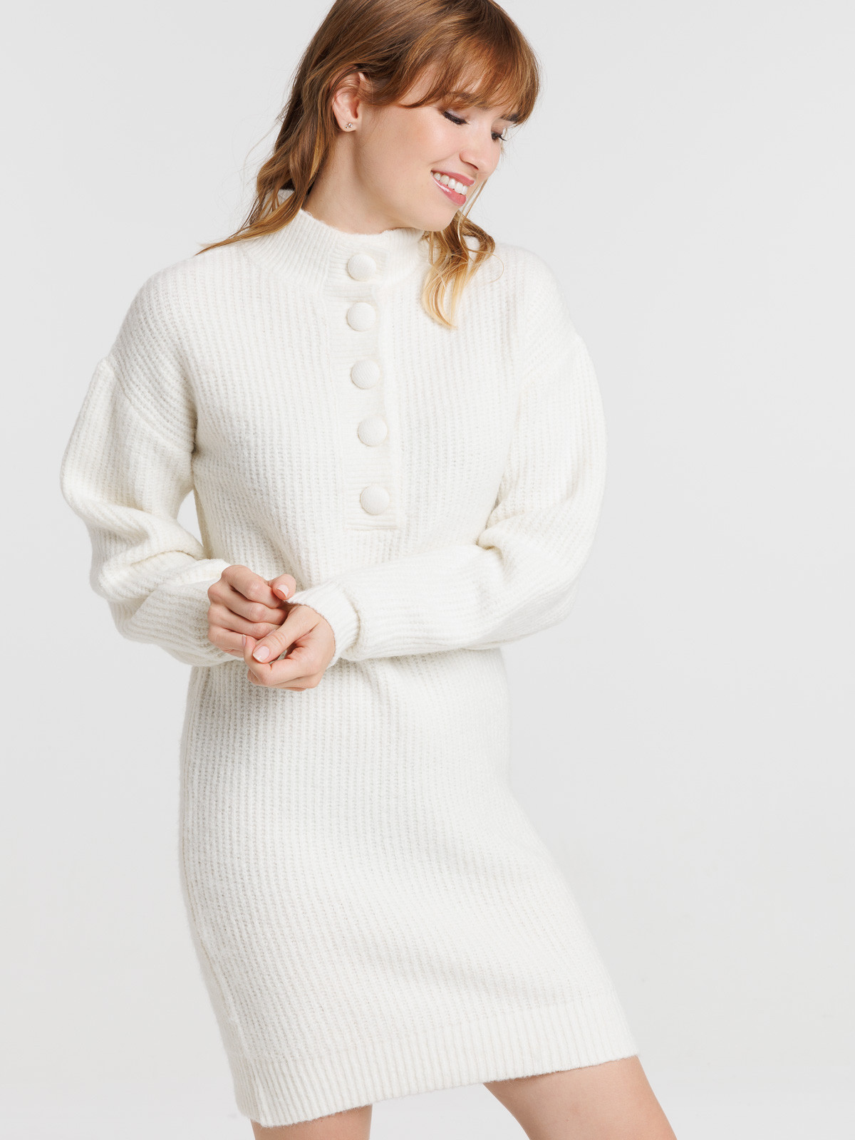 Robe pull col camionneur écru femme Robe pull col camionneur écru femme