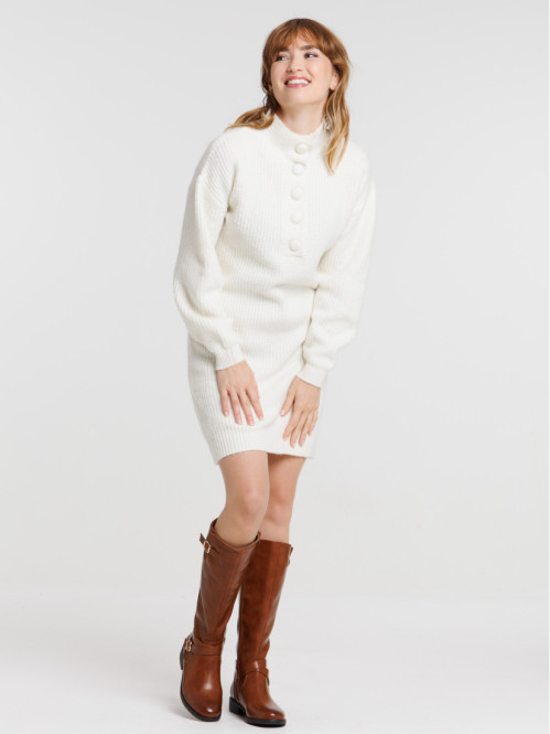 Robe pull col camionneur écru femme