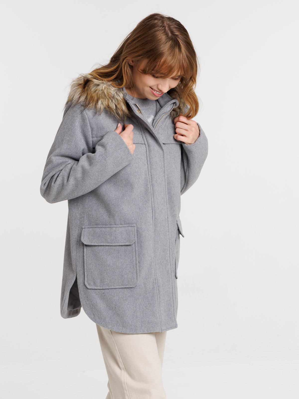 Duffle coat gris clair chiné femme