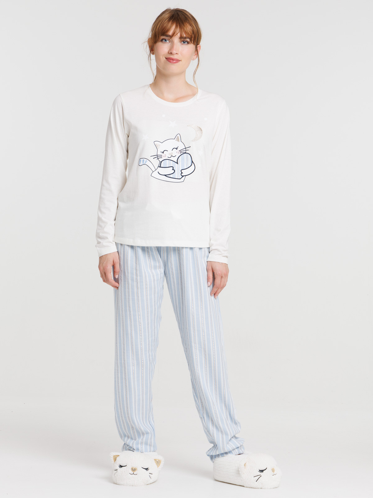 Pyjama chat coeur et lune femme