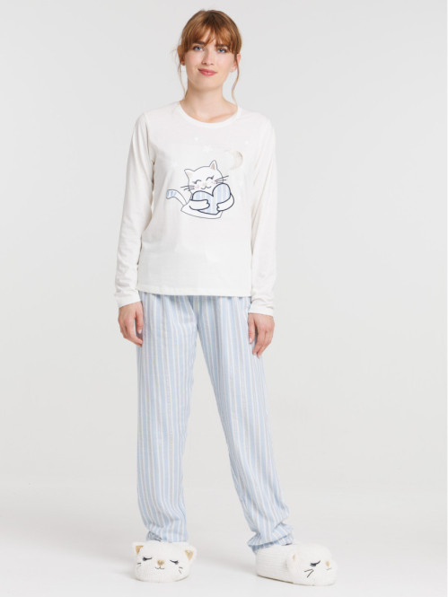 Pyjama chat coeur et lune femme