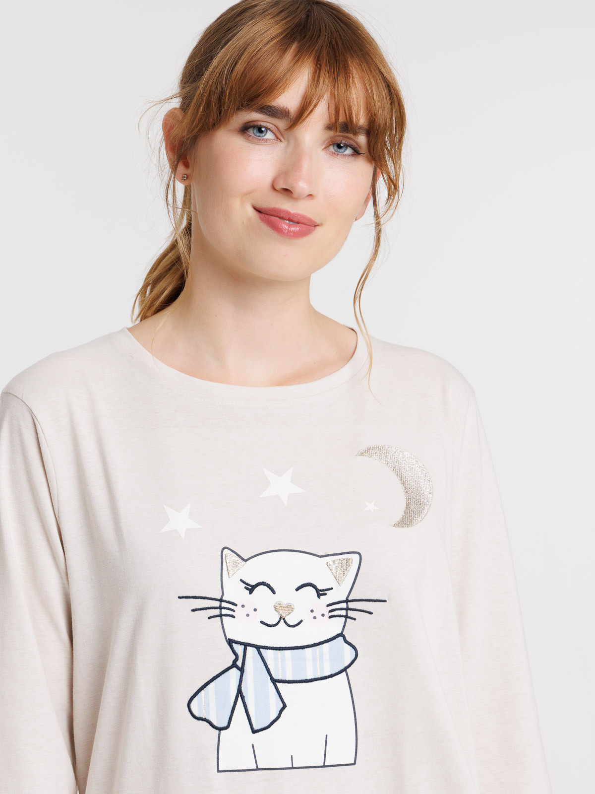 Chemise de nuit chat coeur et lune femme