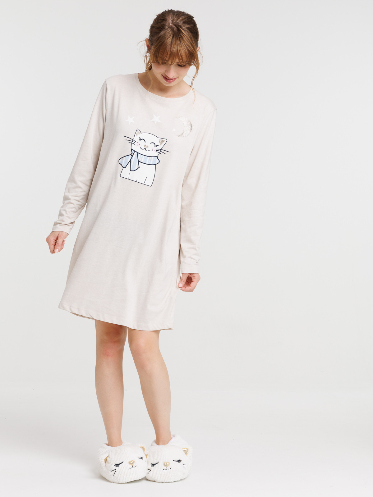 Chemise de nuit chat coeur et lune femme