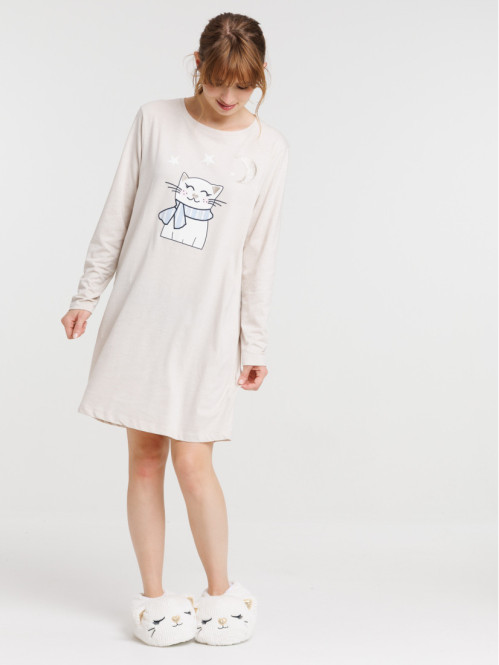 Chemise de nuit chat coeur et lune femme