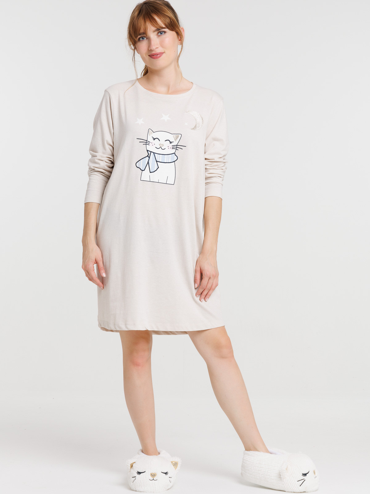 Chemise de nuit chat coeur et lune femme