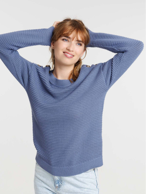 Pull boutons épaules femme