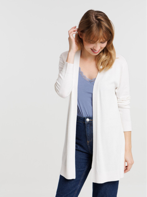 Gilet ouvert beige chiné femme