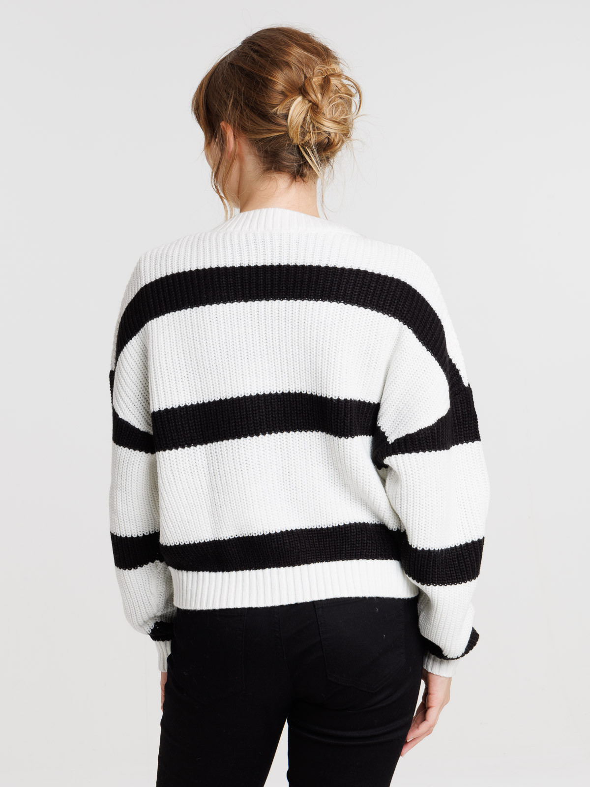 Gilet blanc cassé rayé noir femme