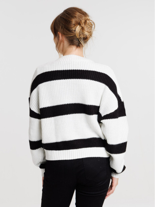 Gilet blanc cassé rayé noir femme