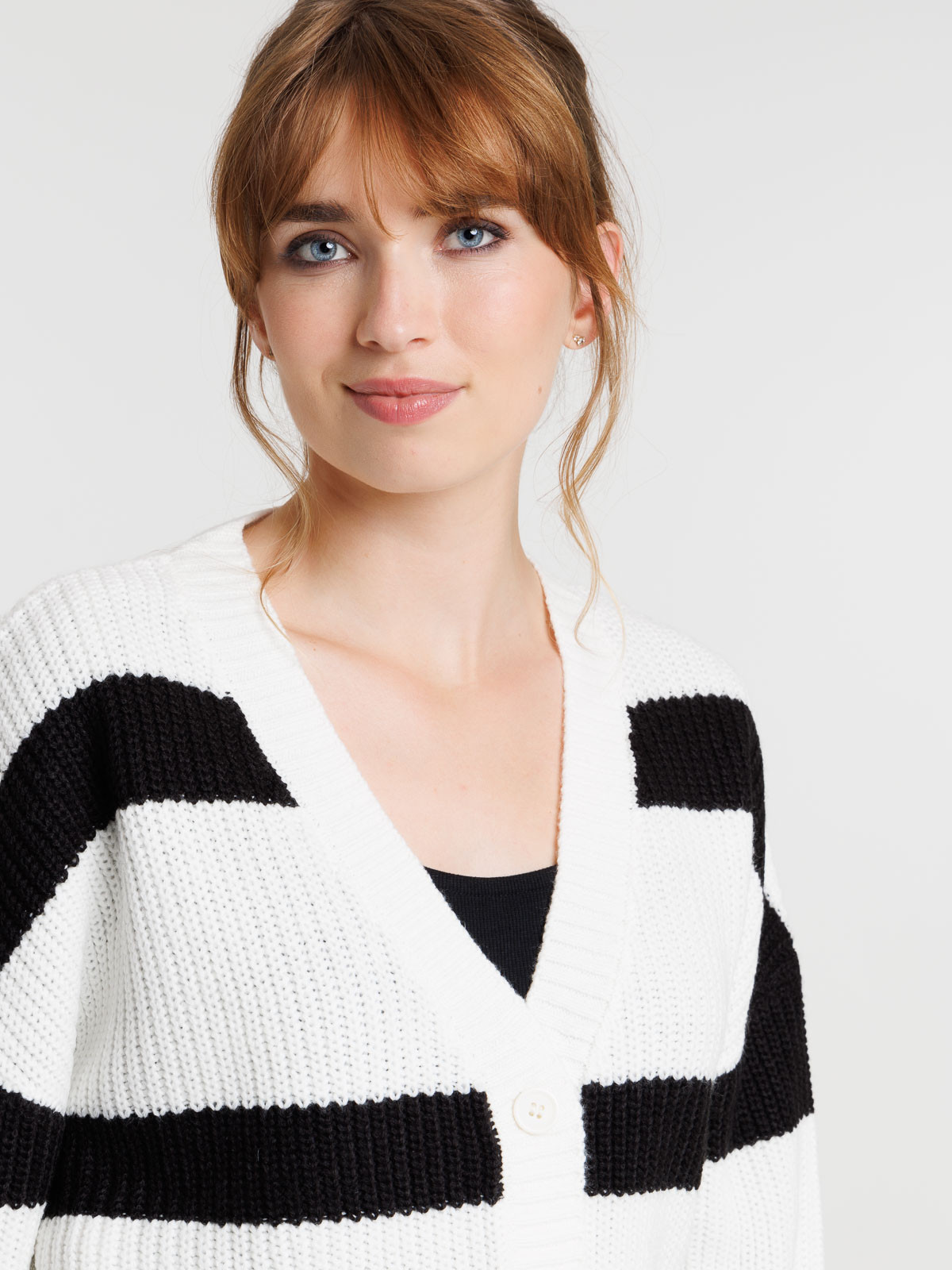 Gilet blanc cassé rayé noir femme