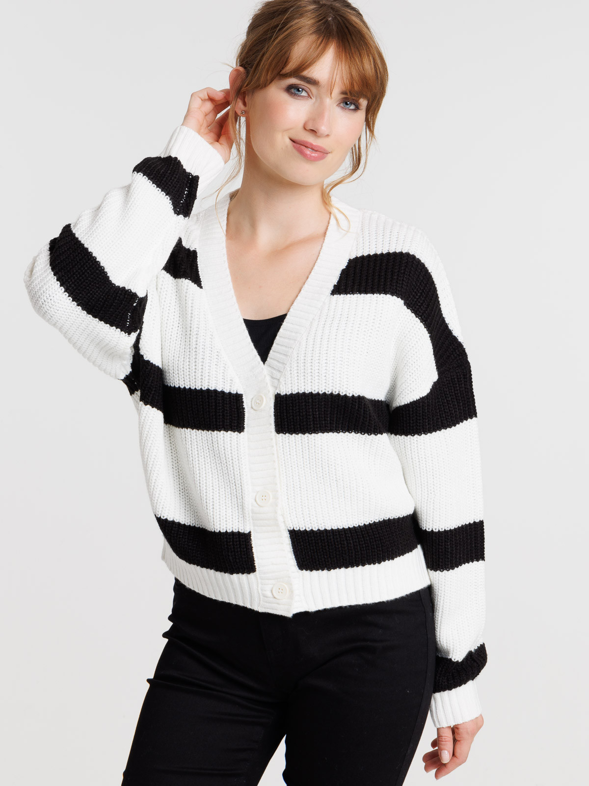 Gilet blanc cassé rayé noir femme