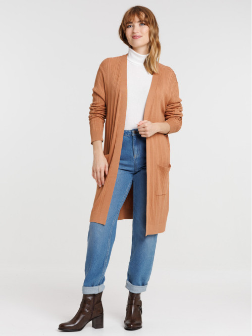 Gilet long camel femme