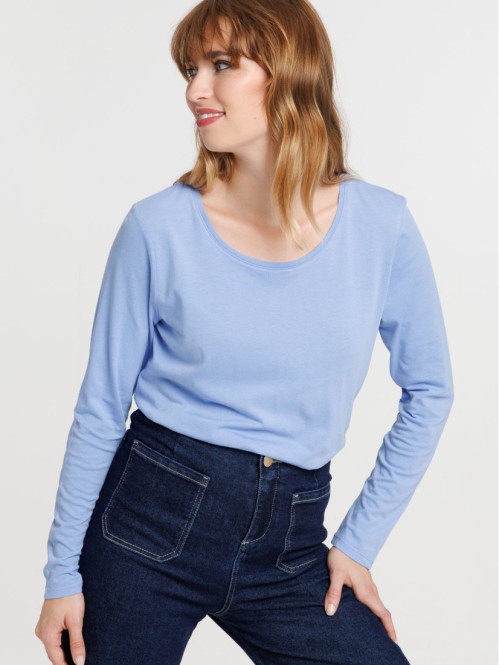 Tee-shirt bleu manches longues femme