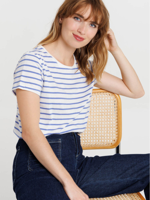 Tee-shirt écru rayé lavande femme