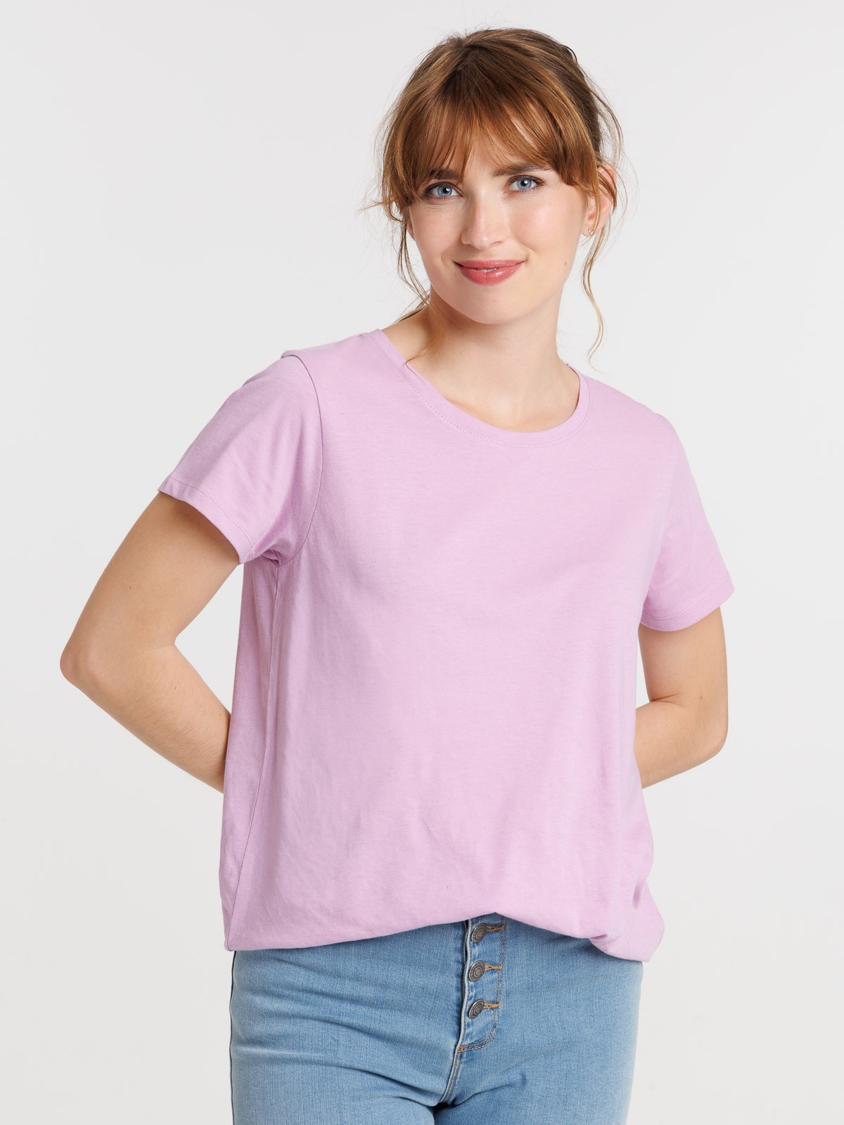 Tee-shirt col rond parme femme