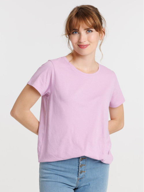 Tee-shirt col rond parme femme