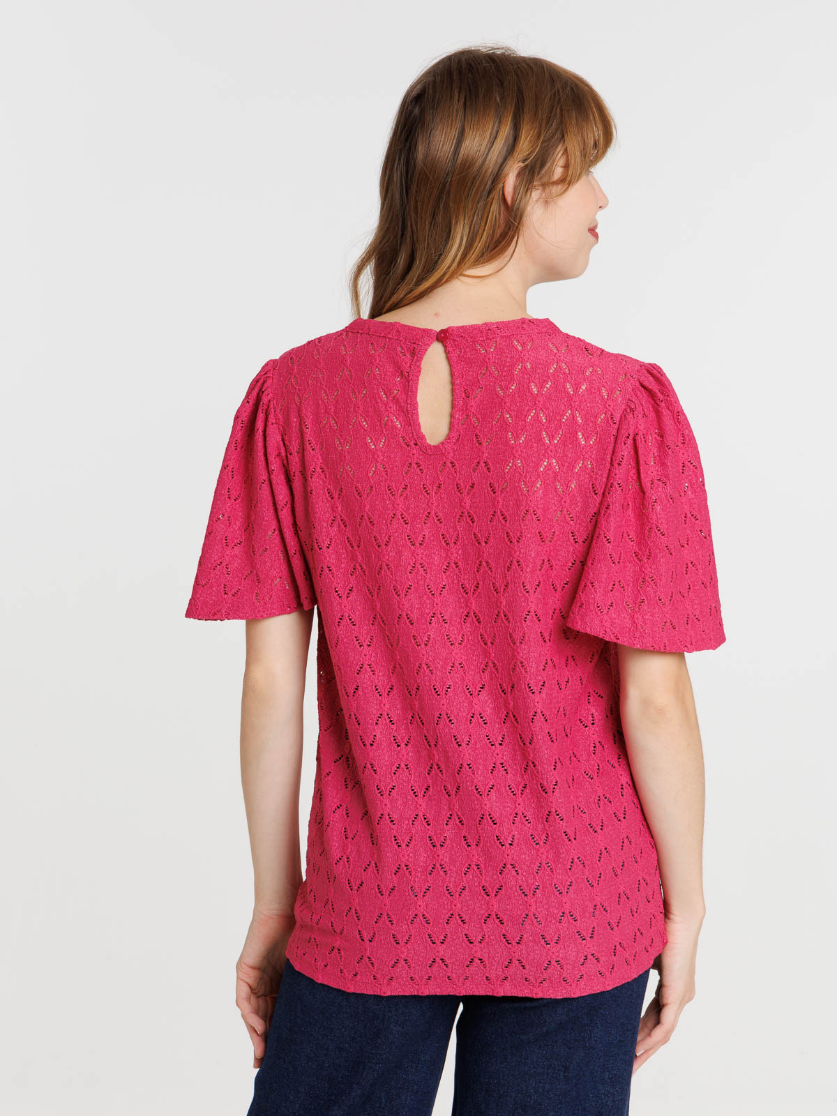 Tee-shirt fushia dentelle femme