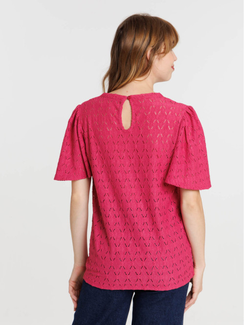 Tee-shirt fushia dentelle femme