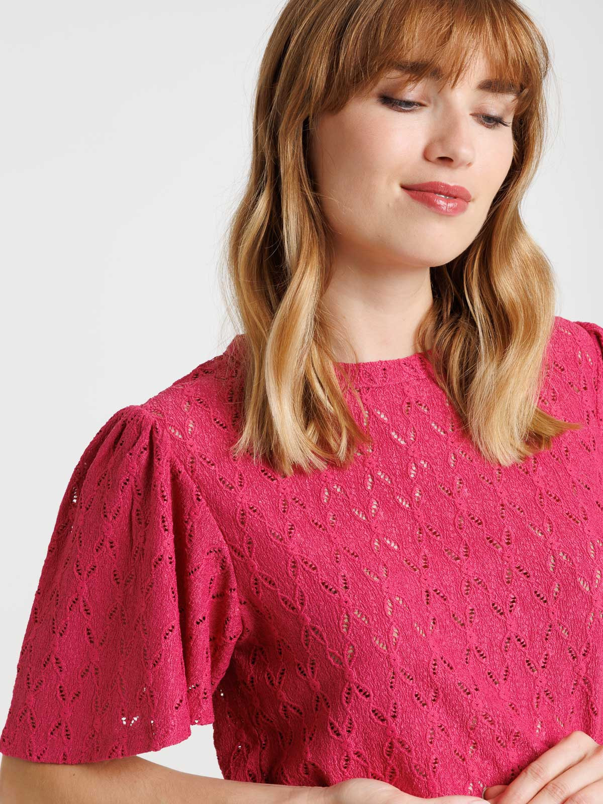 Tee-shirt fushia dentelle femme