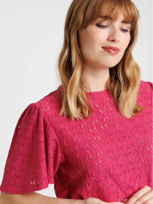 Tee-shirt fushia dentelle femme