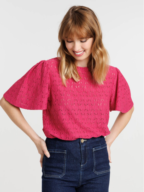 Tee-shirt fushia dentelle femme