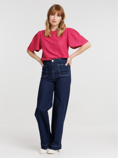 Tee-shirt fushia dentelle femme