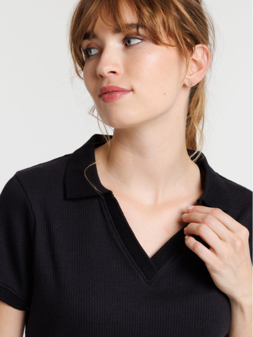 Polo noir côtelé femme Polo noir côtelé femme