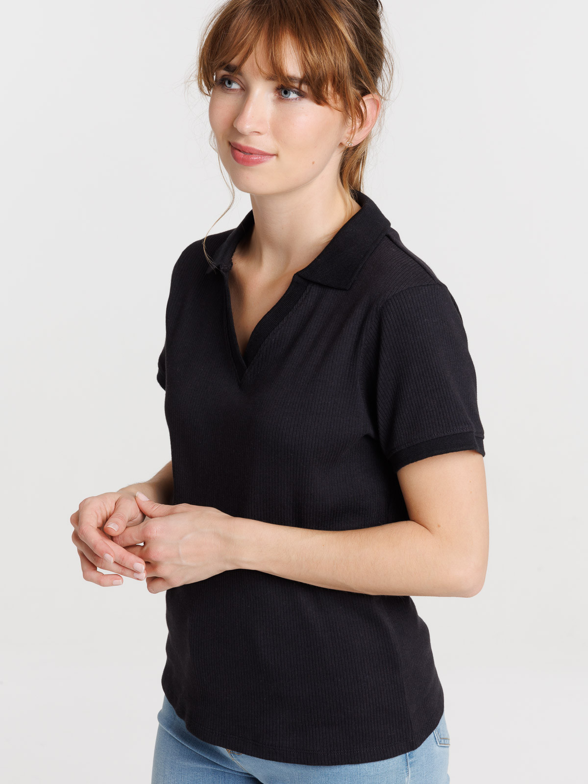 Polo noir côtelé femme Polo noir côtelé femme