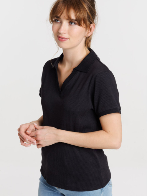 Polo noir côtelé femme Polo noir côtelé femme