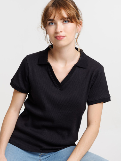 Polo noir côtelé femme