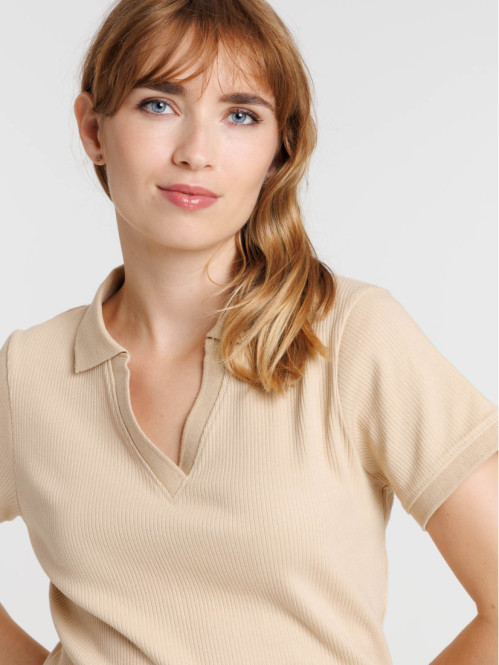 Polo beige côtelé femme