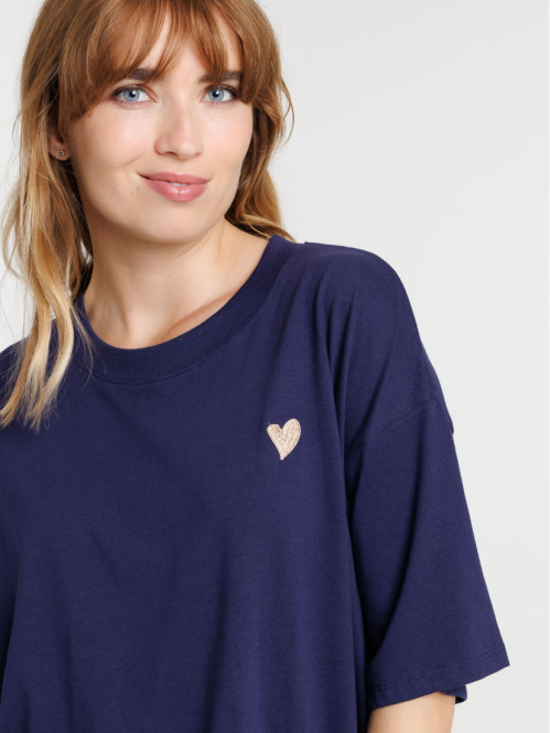Tee-shirt coeur brodé femme