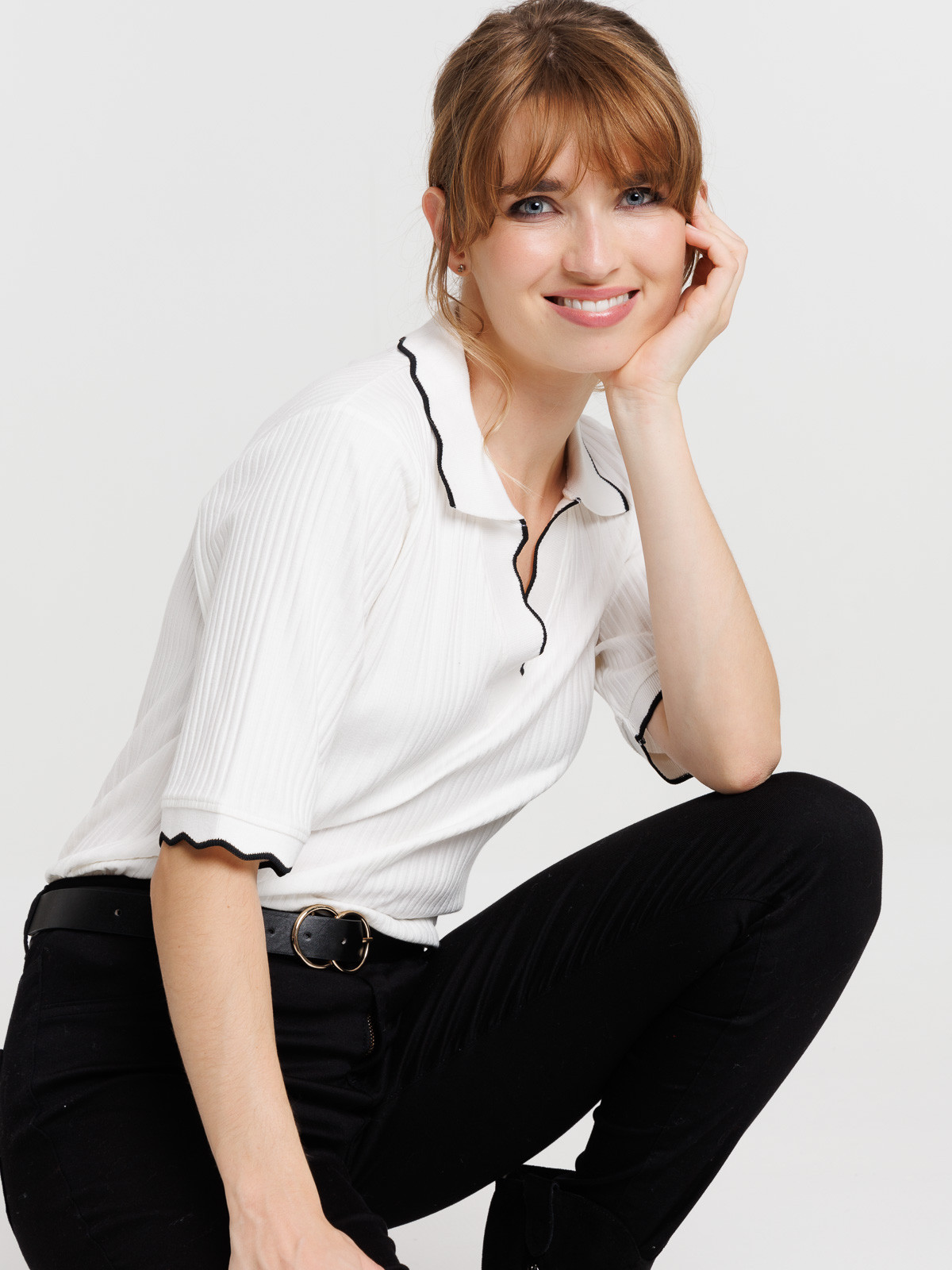 Polo blanc cassé côtelé femme Polo blanc cassé côtelé femme