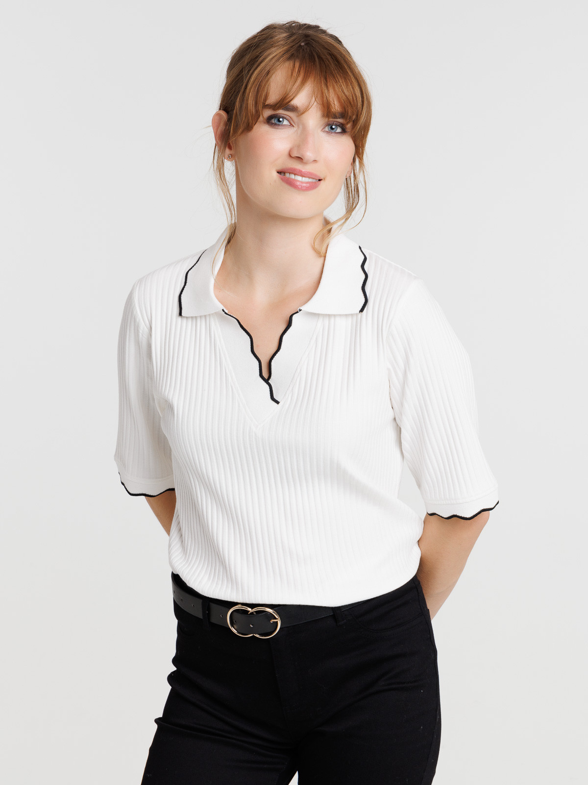 Polo blanc cassé côtelé femme Polo blanc cassé côtelé femme