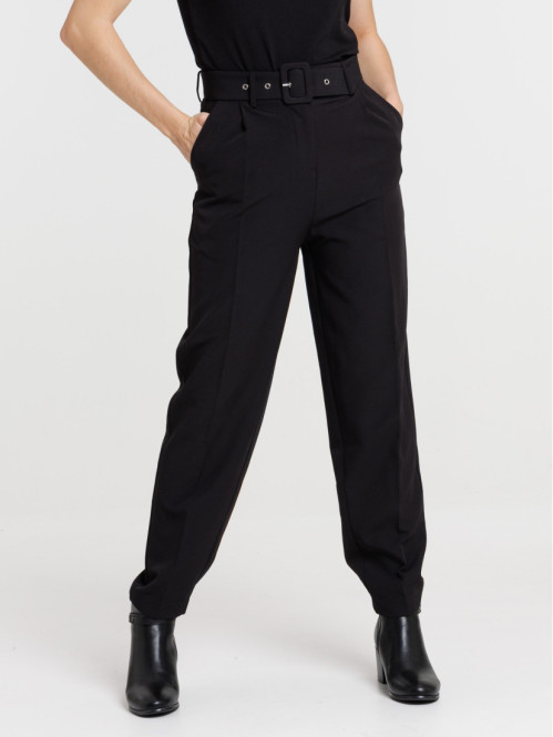 Pantalon avec ceinture noir femme