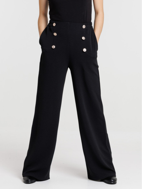 Pantalon large à pont noir femme