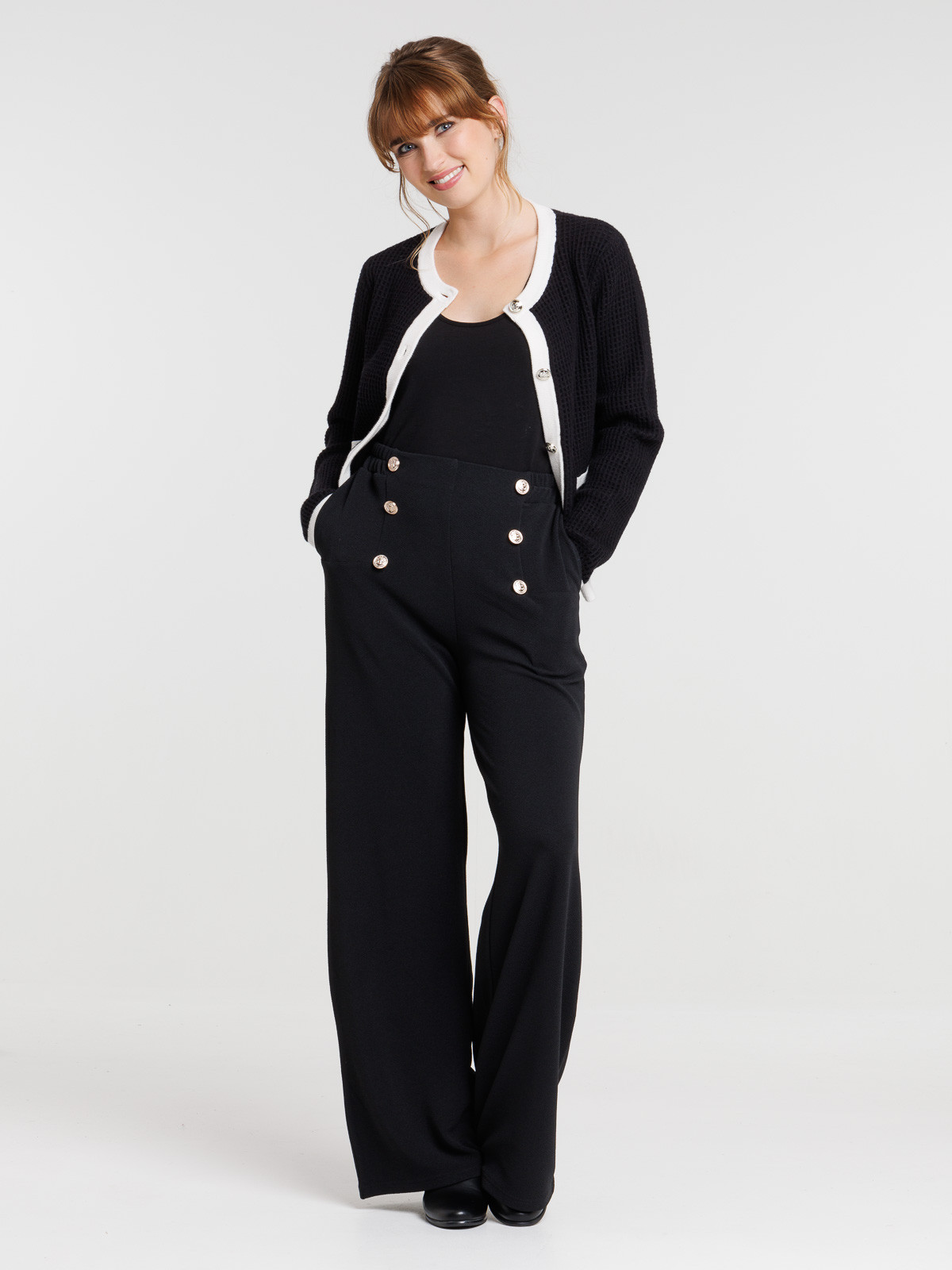 Pantalon large à pont noir femme
