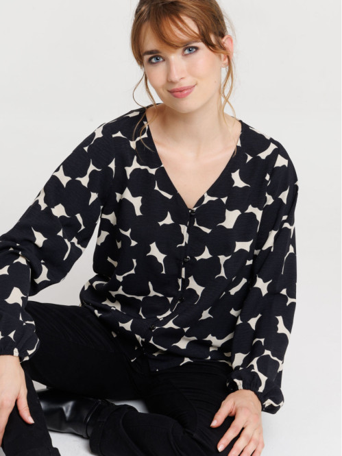 Chemise noire imprimée graphique femme